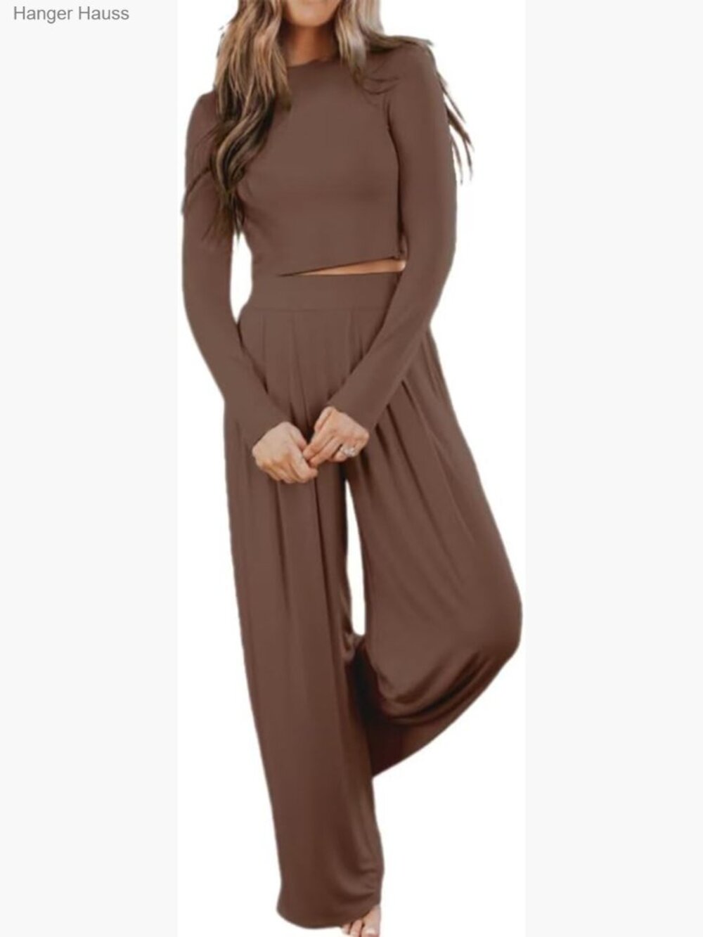 Women's 2 Piece Lounge Set Crop Top Wide Leg Pajama Set